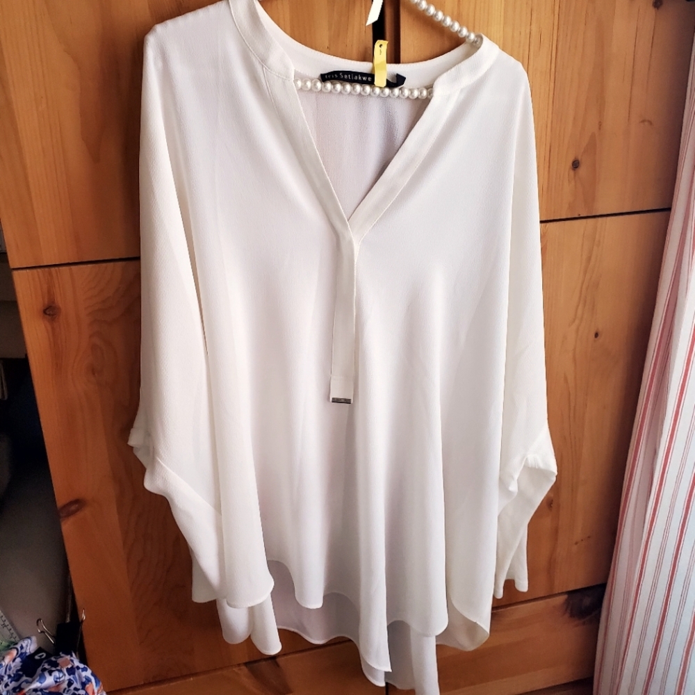 Iris Setlakwe Oversized Cream Asymetrical Hem Blouse Size 8
